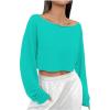 imageSHENHE Womens Long Sleeve Boat Neck Cropped Tee Drop Shoulder Casual T Shirts TopGreen