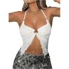 imageSHENHE Womens Open Back Halter Neck Lace Up Tie Back Split Front Sexy Club Crop TopWhite