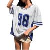 imageSHENHE Womens Oversized Short Sleeve Mesh Football Jersey Shirt V Neck Graphic Top TeeBlue