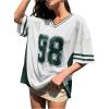 imageSHENHE Womens Oversized Short Sleeve Mesh Football Jersey Shirt V Neck Graphic Top TeeGreen