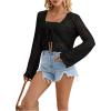 imageSHENHE Womens Sheer Hollow Out Tie Front Bell Sleeve Scalloped Crop Knit Cardigan SweaterBlack