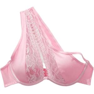 imageSHENHE Womens Contrast Lace Bralette One Shoulder Cut Out Unlined Underwire BrasPink