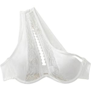 imageSHENHE Womens Contrast Lace Bralette One Shoulder Cut Out Unlined Underwire BrasWhite