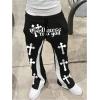 imageSHENHE Boys Y2K Pants Cross Print Elastic Waist Drawstring Wide Leg Pocket Athletic SweatpantsBlack