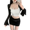 imageSHENHE Womens 2 Piece Set Mesh Sheer Flare Sleeve Bolero Shrug and Crop Camisole TopBlack