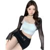 imageSHENHE Womens 2 Piece Set Mesh Sheer Flare Sleeve Bolero Shrug and Crop Camisole TopBlack