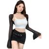 imageSHENHE Womens 2 Piece Set Mesh Sheer Flare Sleeve Bolero Shrug and Crop Camisole TopBlack