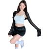 imageSHENHE Womens 2 Piece Set Mesh Sheer Flare Sleeve Bolero Shrug and Crop Camisole TopBlack