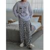 imageSHENHE Womens Checkered Pants Split Hem Straight Leg Elastic Waist Casual Loose PantsBlack and White