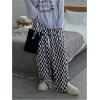 imageSHENHE Womens Checkered Pants Split Hem Straight Leg Elastic Waist Casual Loose PantsBlack and White