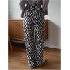 imageSHENHE Womens Checkered Pants Split Hem Straight Leg Elastic Waist Casual Loose PantsBlack and White