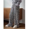 imageSHENHE Womens Checkered Pants Split Hem Straight Leg Elastic Waist Casual Loose PantsBlack and White