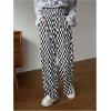 imageSHENHE Womens Checkered Pants Split Hem Straight Leg Elastic Waist Casual Loose PantsBlack and White