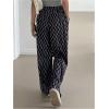 imageSHENHE Womens Checkered Pants Split Hem Straight Leg Elastic Waist Casual Loose PantsDark Grey