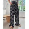 imageSHENHE Womens Checkered Pants Split Hem Straight Leg Elastic Waist Casual Loose PantsDark Grey
