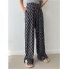 imageSHENHE Womens Checkered Pants Split Hem Straight Leg Elastic Waist Casual Loose PantsDark Grey