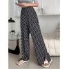 imageSHENHE Womens Checkered Pants Split Hem Straight Leg Elastic Waist Casual Loose PantsDark Grey