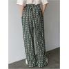 imageSHENHE Womens Checkered Pants Split Hem Straight Leg Elastic Waist Casual Loose PantsGreen Allover Print
