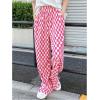 imageSHENHE Womens Checkered Pants Split Hem Straight Leg Elastic Waist Casual Loose PantsHot Pink