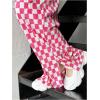 imageSHENHE Womens Checkered Pants Split Hem Straight Leg Elastic Waist Casual Loose PantsHot Pink
