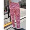 imageSHENHE Womens Checkered Pants Split Hem Straight Leg Elastic Waist Casual Loose PantsHot Pink
