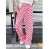 imageSHENHE Womens Checkered Pants Split Hem Straight Leg Elastic Waist Casual Loose PantsHot Pink