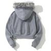 imageSHENHE Womens Faux Fur Zip Up Hoodie Skeleton Graphic Cropped Hoodie Jacket SweatshirtGrey