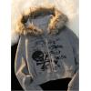 imageSHENHE Womens Faux Fur Zip Up Hoodie Skeleton Graphic Cropped Hoodie Jacket SweatshirtGrey