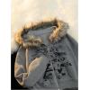 imageSHENHE Womens Faux Fur Zip Up Hoodie Skeleton Graphic Cropped Hoodie Jacket SweatshirtGrey