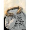 imageSHENHE Womens Faux Fur Zip Up Hoodie Skeleton Graphic Cropped Hoodie Jacket SweatshirtLight Grey