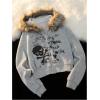 imageSHENHE Womens Faux Fur Zip Up Hoodie Skeleton Graphic Cropped Hoodie Jacket SweatshirtLight Grey