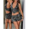 imageSHENHE Womens Sexy Y2k 2 Piece Outfits Leopard Halter Crop Top Layered Ruffle Mini Skirt SetBlack