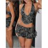imageSHENHE Womens Sexy Y2k 2 Piece Outfits Leopard Halter Crop Top Layered Ruffle Mini Skirt SetBlack
