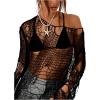 imageSHENHE Womens Sheer Hollow Out Off Shoulder Distressed Grunge Punk Sexy Sweater Knit Top Bikini Coverup TopBlack