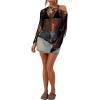 imageSHENHE Womens Sheer Hollow Out Off Shoulder Distressed Grunge Punk Sexy Sweater Knit Top Bikini Coverup TopBlack