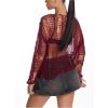 imageSHENHE Womens Sheer Hollow Out Off Shoulder Distressed Grunge Punk Sexy Sweater Knit Top Bikini Coverup TopBurgundy