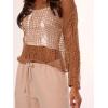imageSHENHE Womens Sheer Hollow Out Off Shoulder Distressed Grunge Punk Sexy Sweater Knit Top Bikini Coverup TopMocha Brown