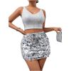 imageSHENHE Womens Sparkly Sequin High Waist Party Club Mini Bodycon Rave SkirtSilver