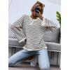 imageSHENHE Womens Striped Long Sleeve Button Up Ribbed Knit Oversized Sweater TopsBlack White