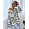 imageSHENHE Womens Striped Long Sleeve Button Up Ribbed Knit Oversized Sweater TopsBlack White