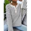 imageSHENHE Womens Striped Long Sleeve Button Up Ribbed Knit Oversized Sweater TopsBlack White