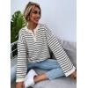 imageSHENHE Womens Striped Long Sleeve Button Up Ribbed Knit Oversized Sweater TopsBlack White