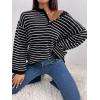 imageSHENHE Womens Striped Long Sleeve Button Up Ribbed Knit Oversized Sweater TopsBlack and White