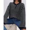 imageSHENHE Womens Striped Long Sleeve Button Up Ribbed Knit Oversized Sweater TopsBlack and White