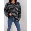 imageSHENHE Womens Striped Long Sleeve Button Up Ribbed Knit Oversized Sweater TopsBlack and White