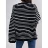 imageSHENHE Womens Striped Long Sleeve Button Up Ribbed Knit Oversized Sweater TopsBlack and White