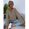 imageSHENHE Womens Striped Long Sleeve Button Up Ribbed Knit Oversized Sweater TopsKhaki Multi