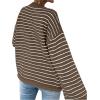 imageSHENHE Womens Striped Long Sleeve Button Up Ribbed Knit Oversized Sweater TopsKhaki Multi