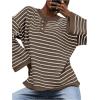 imageSHENHE Womens Striped Long Sleeve Button Up Ribbed Knit Oversized Sweater TopsKhaki Multi