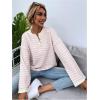 imageSHENHE Womens Striped Long Sleeve Button Up Ribbed Knit Oversized Sweater TopsLight Pink